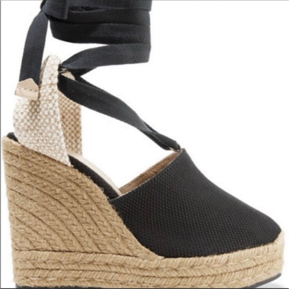Castaner Black and Tan Espadrille Wedges with Ankle Wrap - Picture 3 of 5